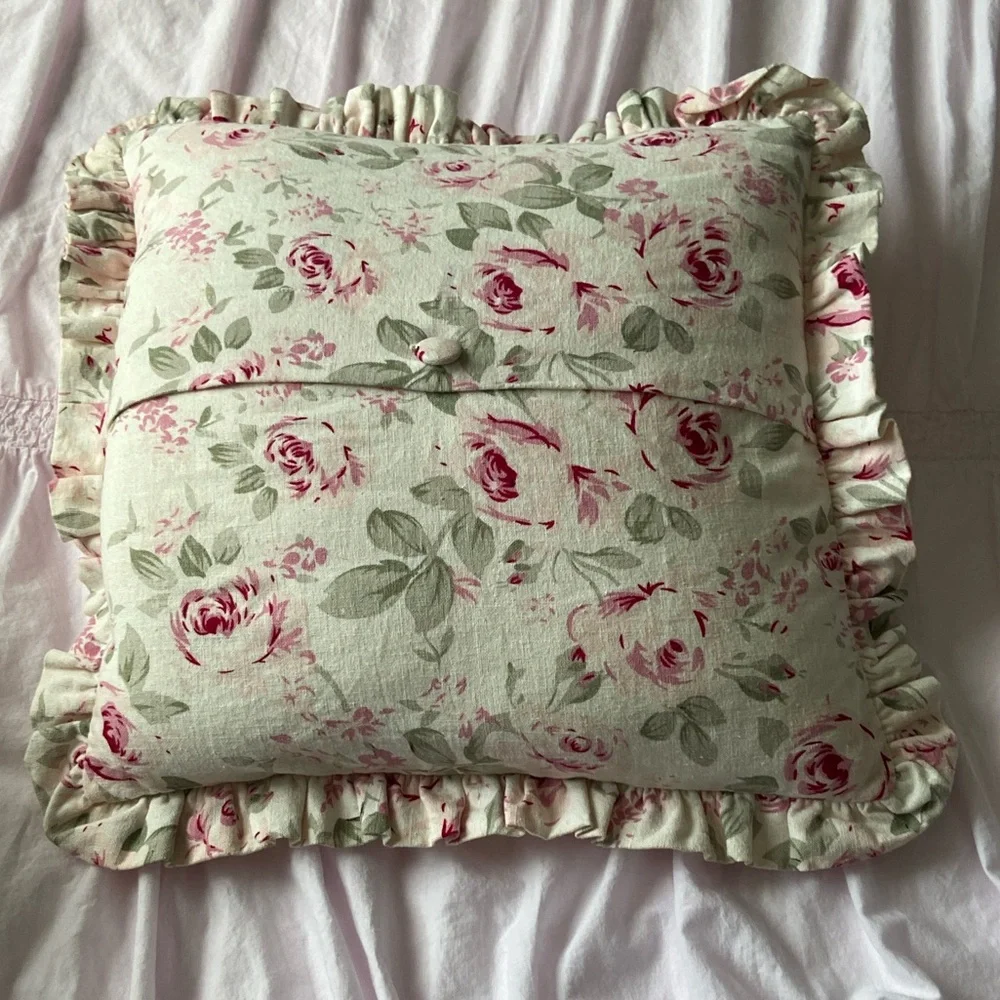 Simply Shabby Chic Rosalie Linen Blend Floral Roses Pillow Cover Pair Cream Pink - Picture 11 of 16